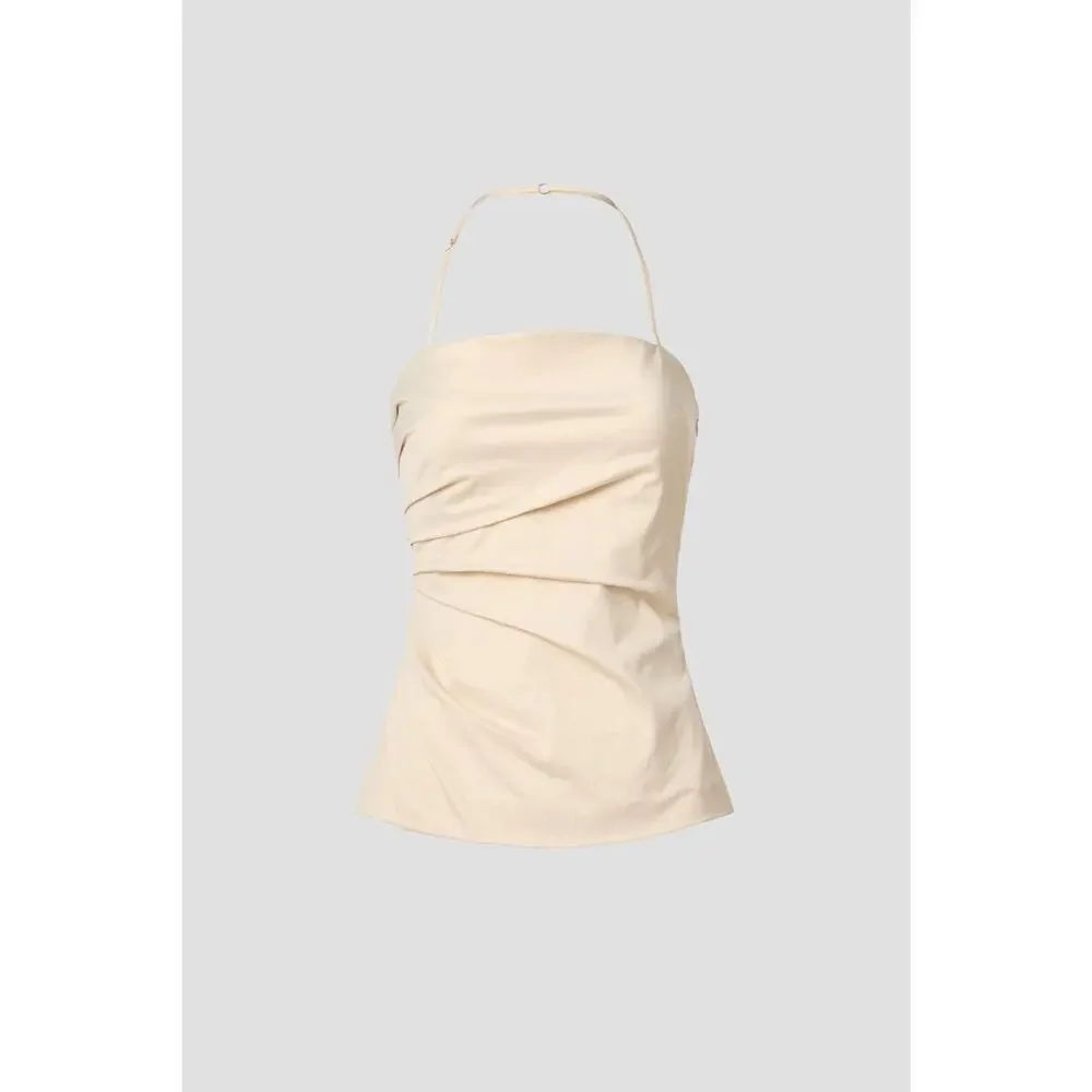 A.L.C. Charlotte Sateen Pleated Cream Sleeveless Halter Tank Top Size 8